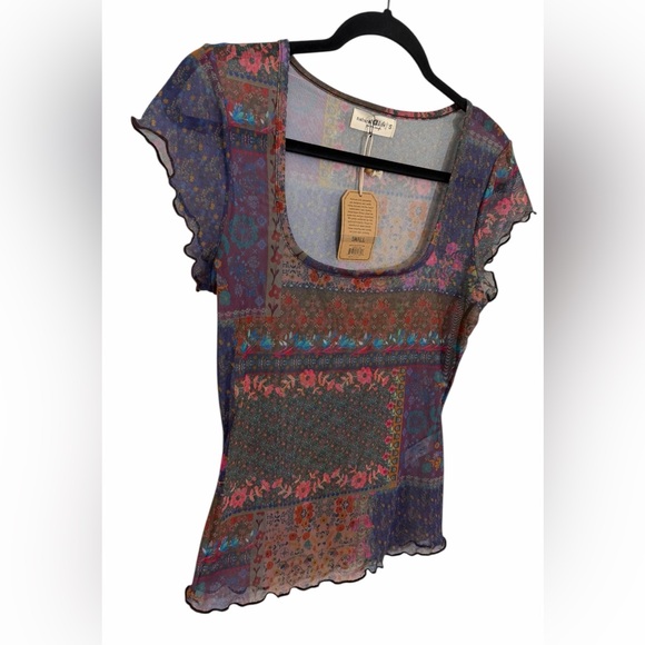 NWT Natural Life Devon Mesh Top Short Sleeve Patchwork Floral Sz Small - Picture 2 of 9